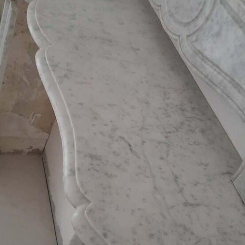 Pompadour marble fireplace mantel used, white Carrara