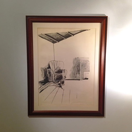 Manolis Haros Signed Lithograph 4/20 with Carved Frame used