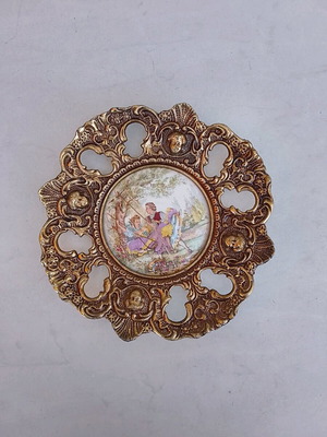 Wall frames used, 2 pieces, 22 cm, rococo style, bronze and porcelain