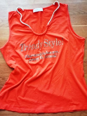 Sleeveless shirt M like new, orange with rhinestone detail
