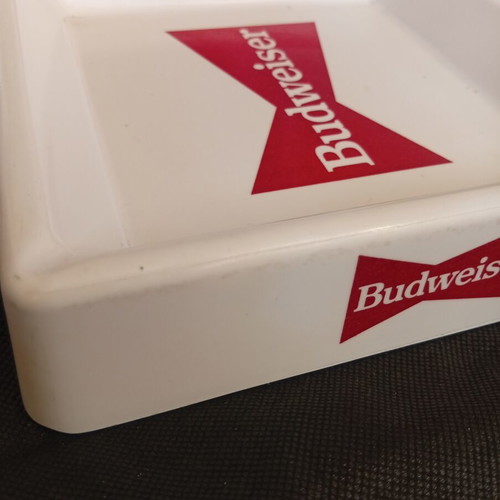 Budweiser ashtray used vintage melamine square 18x18 cm