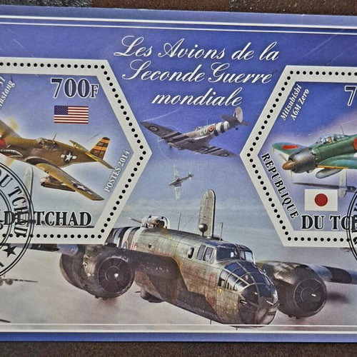 RARE SHEET 2 STAMPS AIRPLANE WORLD WAR II SPITFIRE MACCHI 2 MINT NH!