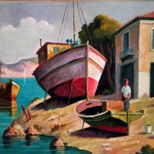 Oil painting Lefteris Tsimogiannis in excellent condition 44x54