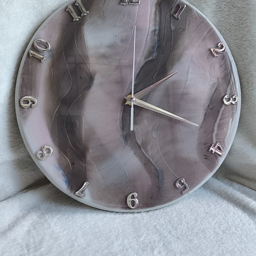 Wall clock handmade from resin and wood, new, 30 cm
