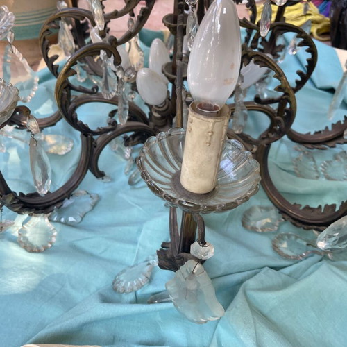 Antique chandelier used with bronze and crystal