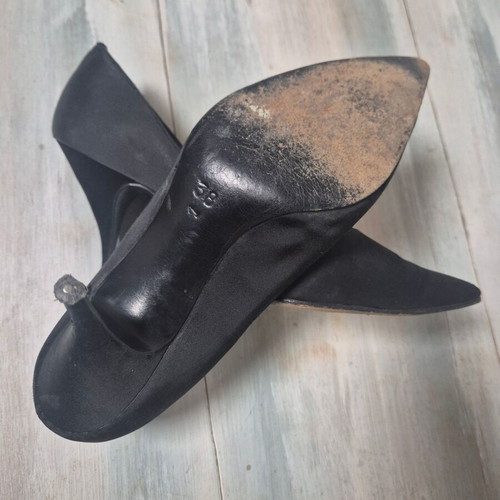 Satin black pumps used, size 38, heel height 9 cm