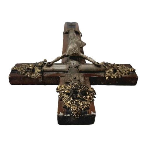 Antique Christian Crucifix used, wood and bronze