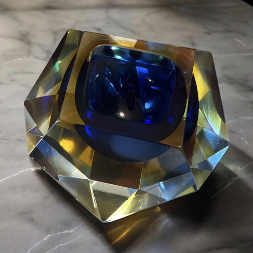 Vintage Murano σταχτοδοχείο cobalt blue μεταχειρισμένο, χειροποίητο ιταλικό γυαλί