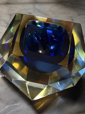 Vintage Murano σταχτοδοχείο cobalt blue μεταχειρισμένο, χειροποίητο ιταλικό γυαλί