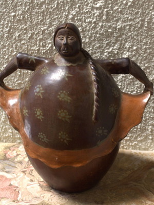 Ceramic vase with Peruvian dancer used, handmade