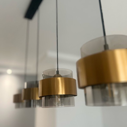 Nova Luce ceiling light set like new with smoked glass and gold