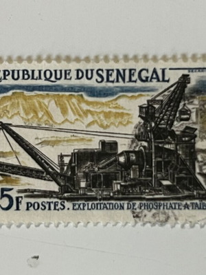 Vintage Senegal 1964 Stamp used, Phosphate à Taïba Mining