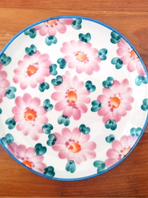 Rice ceramic plate Ø15 cm with pink flowers new
