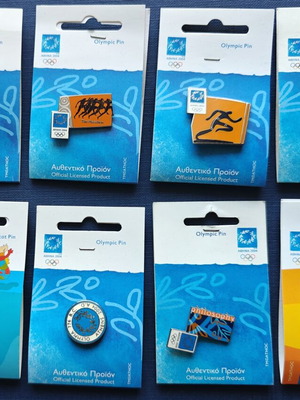 Athens 2004 Olympic Pins collection with official Ensimon catalog