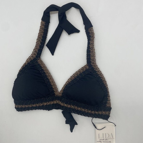 Lida black triangle bikini top new, size Small with crochet embroidery