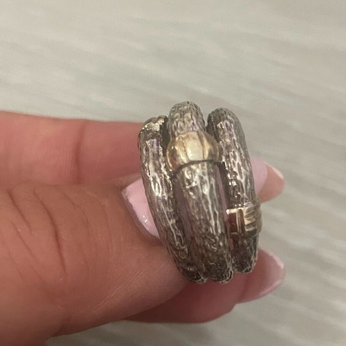 Silver gold ring 925 585 used, size 54, spiraled