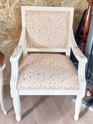 Country style solid wood armchair with floral fabric