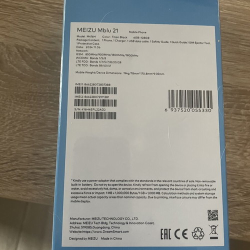 Meizu mblu 21 smartphone 6GB RAM 128GB Titan Black
