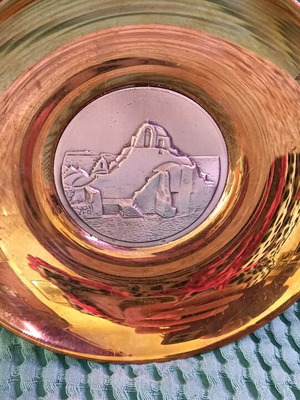 Vintage decorative plate Ilias LALAoUNIS used with embossed silver medal