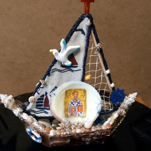 Handmade ship like new with shells and Saint Nicholas icon