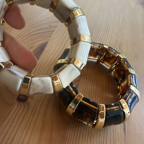 Set Chunky Bracelets new, beige and gold elastic