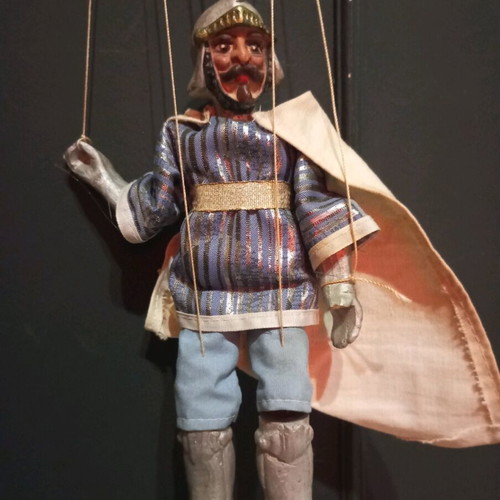 Vintage knight marionette used with broken hand
