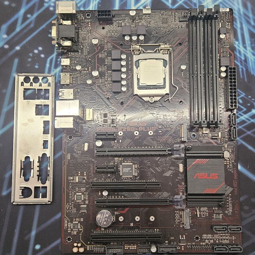 Asus Prime 250 Plus motherboard set with Intel i5 7500, backplate, heatsink