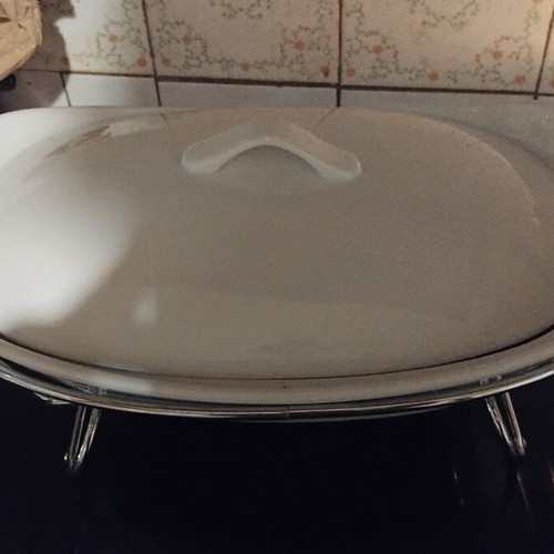 Chafing Dish with Metal Base and Candle Holders New