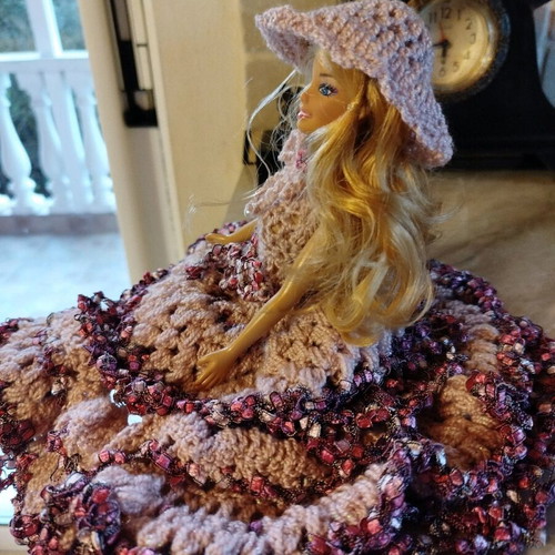 Doll with handmade dress and hat new