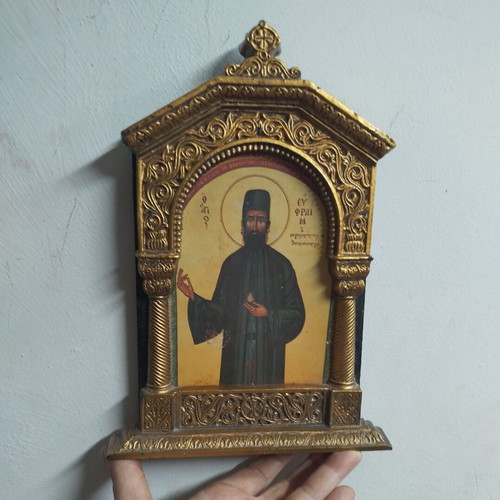 Saint Ephraim Icon used, 17.5 x 24.6 cm, wooden frame