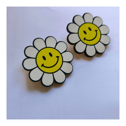 Daisies earrings new, handmade wooden stud