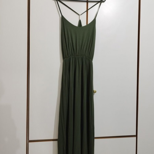 Khaki long dress like new, very comfortable and airy, elastic waist