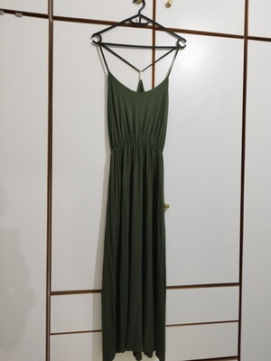 Khaki long dress like new, very comfortable and airy, elastic waist