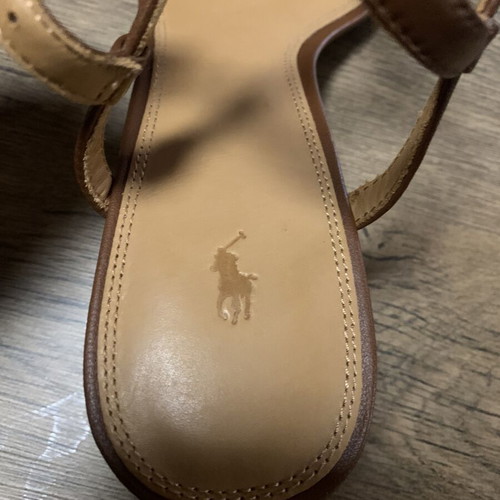 Polo Ralph Lauren Lambskin Kitten Heel Sandals Size 40 Brown New