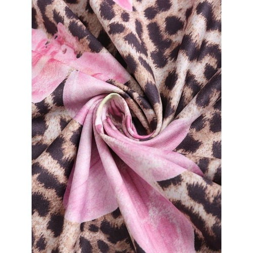 Women's maxi skirt with leopard and floral print, boho style, size S