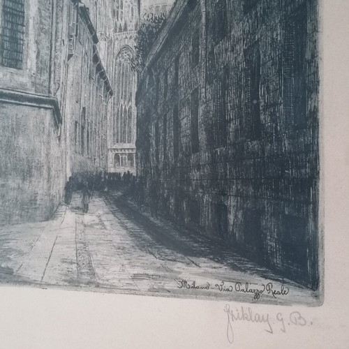 Milano woodcut signed artwork used, framed 22x30cm