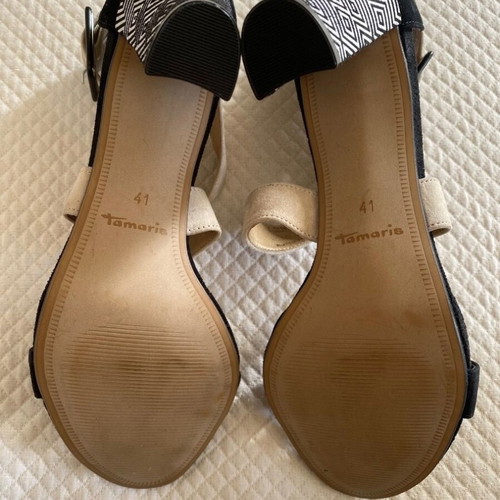 Tamaris sandals new, suede, size 41, black and beige