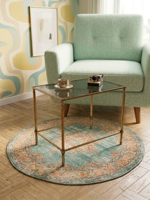 Midcentury metal coffee table with glass base used