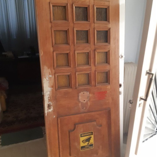 Wooden doors used, set of 2, one with glass and one with small windows