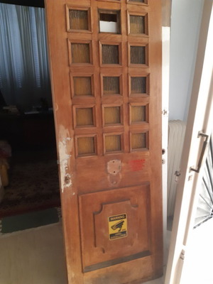 Wooden doors used, set of 2, one with glass and one with small windows