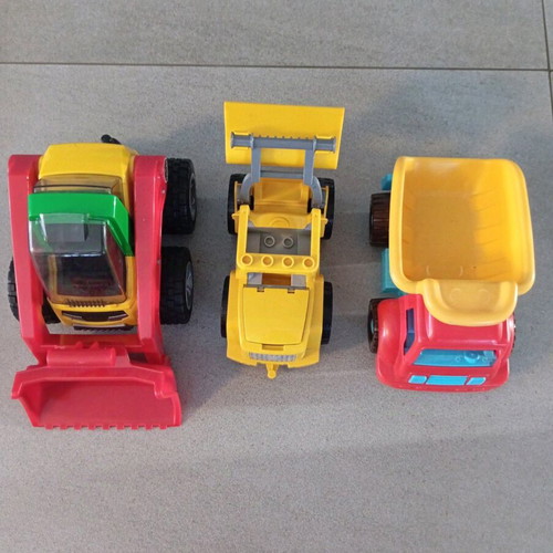 Toy dump trucks used, set of 3 pieces
