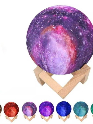 Φωτιστικό με εφέ πλανήτη 3D καινούργιο, επαναφορτιζόμενο με ξύλινη βάση