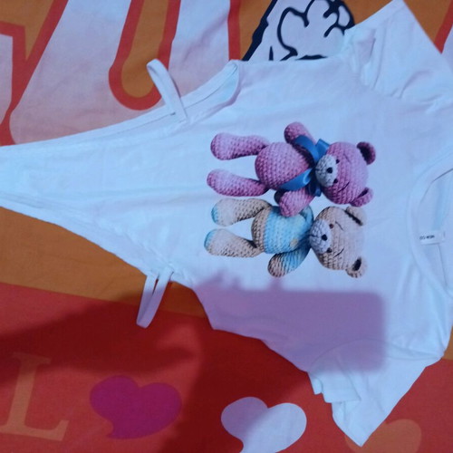 Bodysuit like new, white and pink, sizes XS to M
