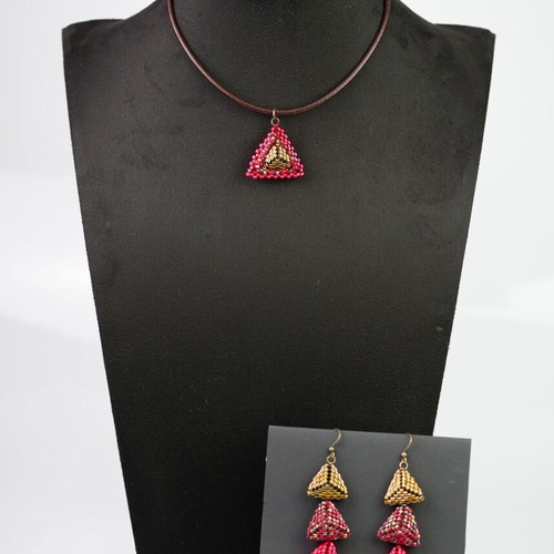 Necklace and earrings set custom made in red and gold