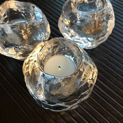 Kosta Boda Snowball candlesticks new, heavy crystal