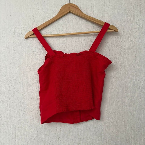 Red linen blend top Oysho like new, size M
