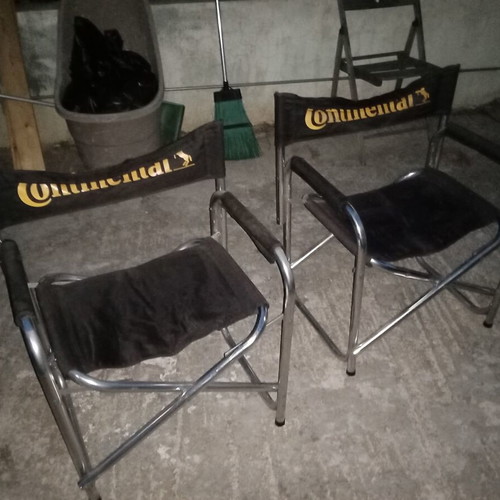 Director chairs used, set of 2, aluminum with armrest cushions