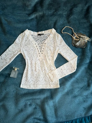 Tally Weijl long-sleeved lace shirt like new, white, size XS