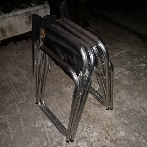 Director chairs used, set of 2, aluminum with armrest cushions