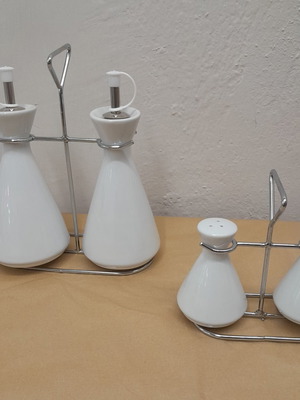 Porcelain salt and pepper set with oil and vinegar bottles new